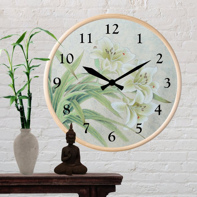 Horloge Ronde Lys blancs (Créateur téléchargé)