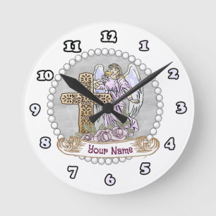 Horloge Ronde Ma Croix d'Ange Rose