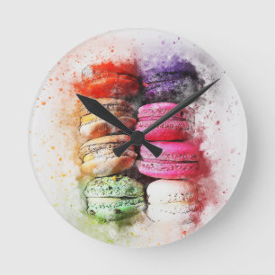 Horloge Ronde Macaron de pâtisserie coloré Abstrait