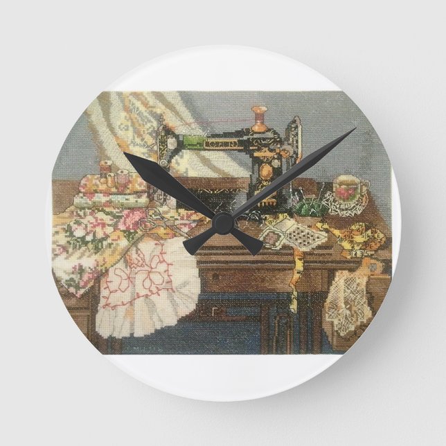Horloge Ronde Machine à coudre et robe (Recto)