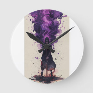 Horloge Ronde Madara Uchiha – Aquarelle Cinématique