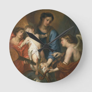 Horloge Ronde Madonna et enfant avec des anges