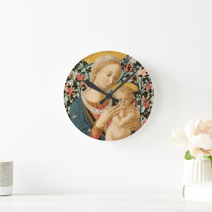 Horloge Ronde Madonna et Enfant Jésus Vierge Marie Art Vintage