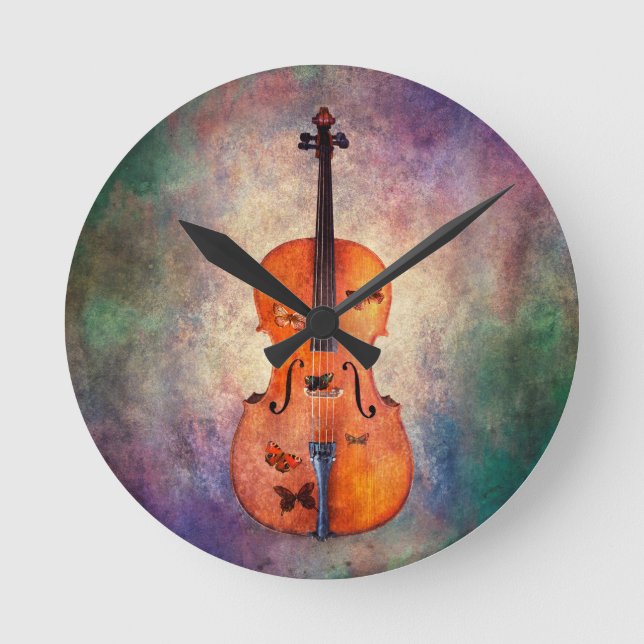 Horloge Ronde Magical cello with butterflies (Recto)