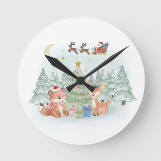 Horloge Ronde Magical Christmas Night in the Winter Forest
