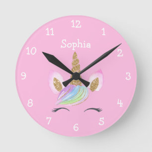 Horloge Ronde Magique Cute Unicorn arc-en-ciel Personnalisé fill