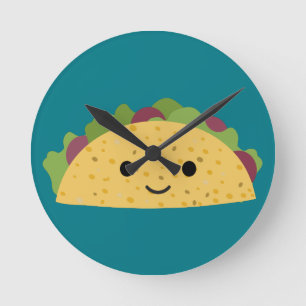 Horloge Ronde Magnifique Caricature Kawaii Souriant Taco