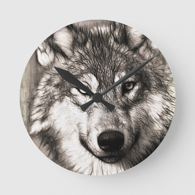 Horloge Ronde Magnifique loup visage photo accessoires d'impress (Recto)