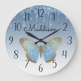 Horloge Ronde Magnifique Papillon bleu personnalisé Grande horlo