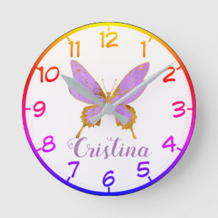 Horloge Ronde Magnifique papillon violet et doré