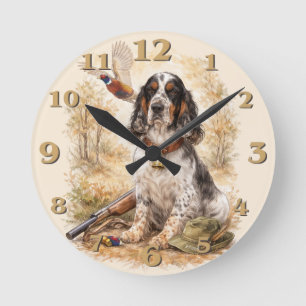 Horloge Ronde Magnifique Setter avec Faisans , Art