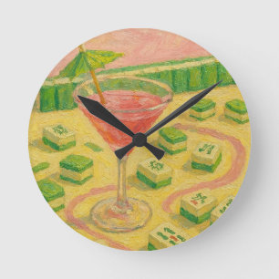 Horloge Ronde Mahjong Chic Peinture Cocktail