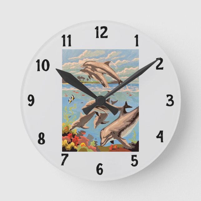 Horloge Ronde Main Painted by Number | Dolphins | (Recto)
