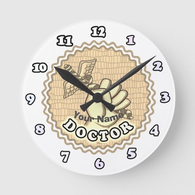 Horloge Ronde Main tenant caducée médecin  (Recto)