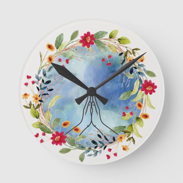 Horloge Ronde Mains en prière aquarelle (Recto)