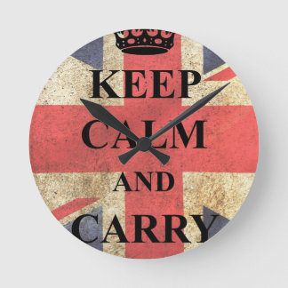 Horloge Ronde Maintenez calme pour continuer le drapeau britanni