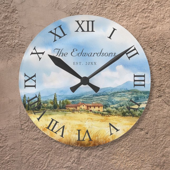 Horloge Ronde Maison de ferme traditionnelle toscane méditerrané (Tuscan Mediterranean Traditional Farmhouse Round Clock)