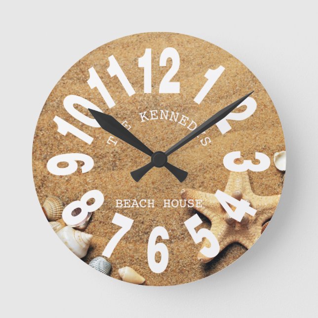 Horloge Ronde Maison de plage de sable côtier Famille Grand nomb (Recto)