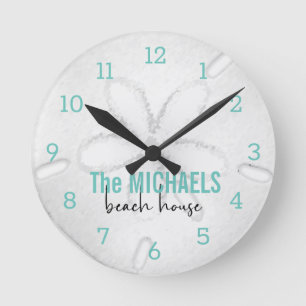 Horloge Ronde Maison de plage moderne dollar de sable turquoise