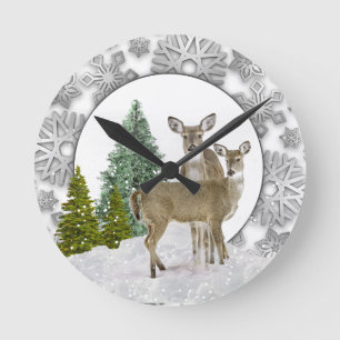 Horloge Ronde Maison de vacances de cerf de Virginie Winter Wond