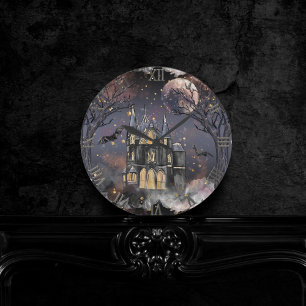 Horloge Ronde Maison hantée   Arbre à Pleines lunes Éffrayantes 