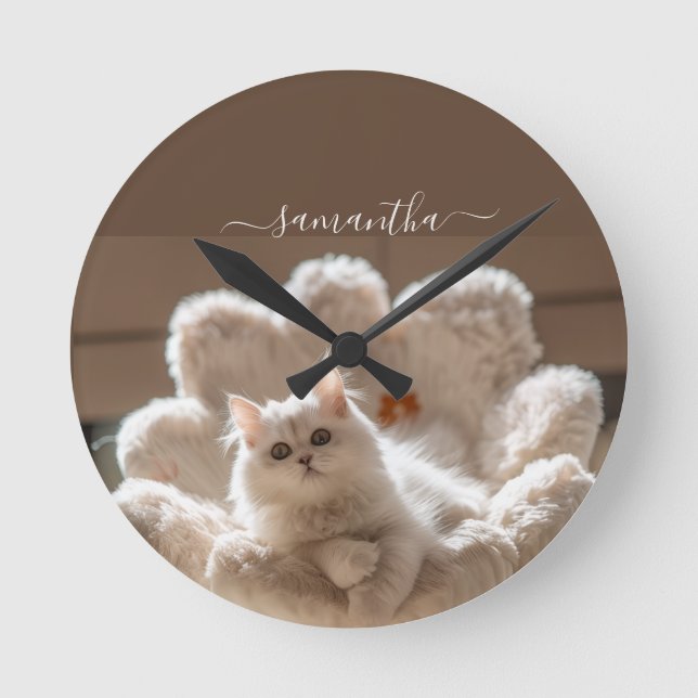 Horloge Ronde Majestic white cat lover (Recto)