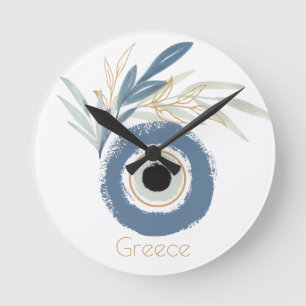 Horloge Ronde Mal oeil bleu abstrait avec feuilles