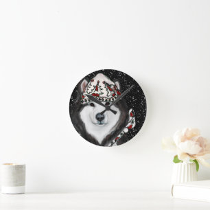 Horloge Ronde Malamute d'Alaska
