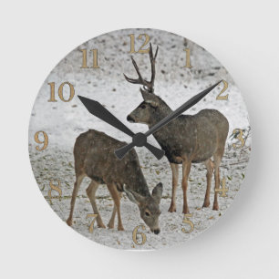 Horloge Ronde Mâle et daine de cerfs communs de mule