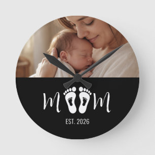 Horloge Ronde Maman a établi des empreintes de bébé Photo Fête d