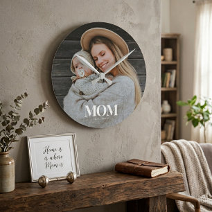 Horloge Ronde Maman a établi un cadeau photo de typographie blan