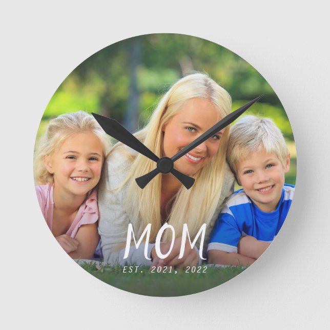 Horloge Ronde Maman a établi un design de photo de script blanc  (Recto)