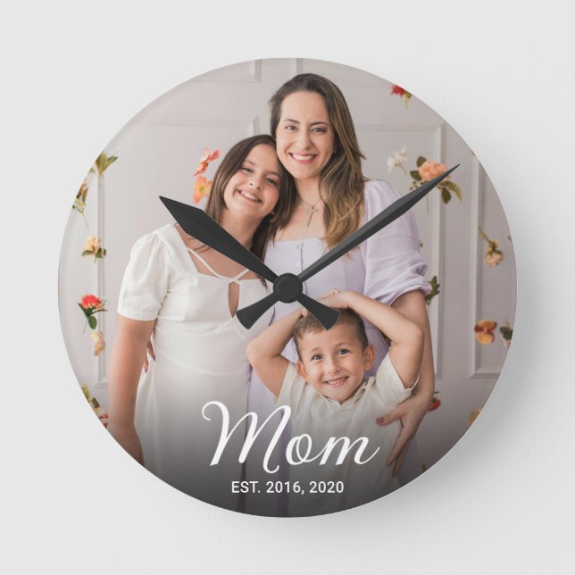 Horloge Ronde Maman a établi un script blanc moderne Photo  (Recto)