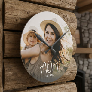 Horloge Ronde Maman a établi un script blanc moderne photo rond 