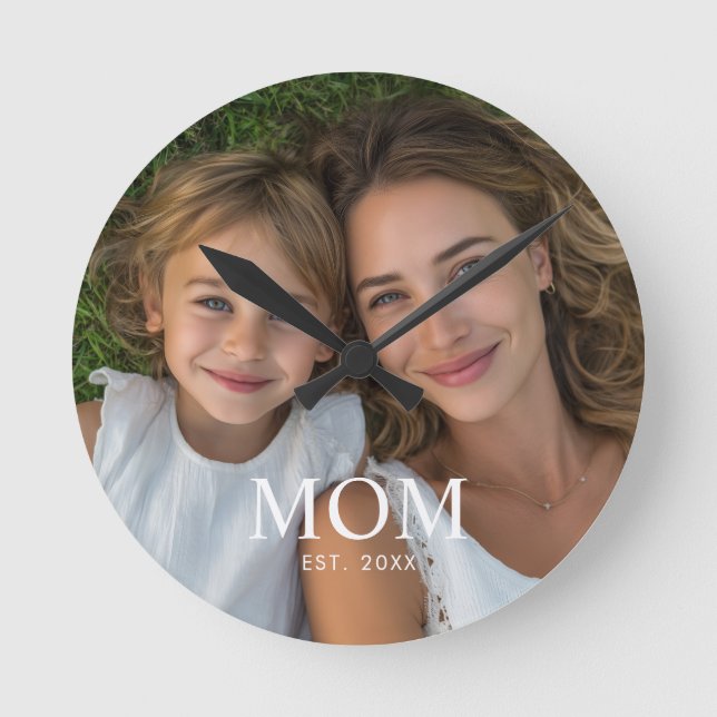 Horloge Ronde Maman a établi une photo de script blanc moderne  (Recto)