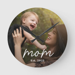 Horloge Ronde Maman a établi une photo de script blanc moderne