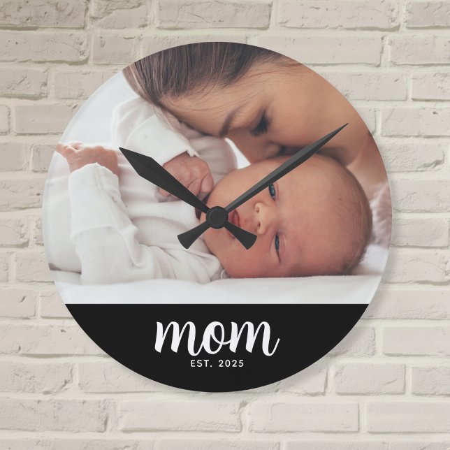 Horloge Ronde Maman a établi une photo de script blanc moderne (Créateur téléchargé)