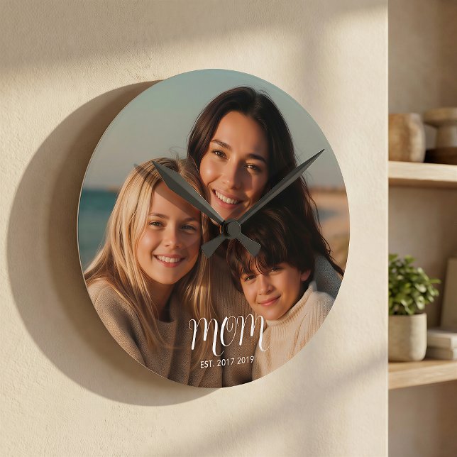 Horloge Ronde Maman a établi une photo de script blanc moderne (Créateur téléchargé)
