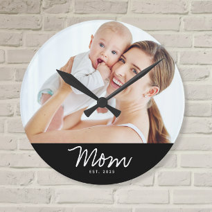 Horloge Ronde Maman a établi une photo de script blanc moderne