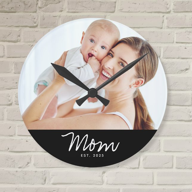 Horloge Ronde Maman a établi une photo de script blanc moderne (Créateur téléchargé)