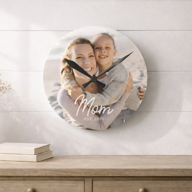 Horloge Ronde Maman a établi une photo de script blanc moderne (Créateur téléchargé)