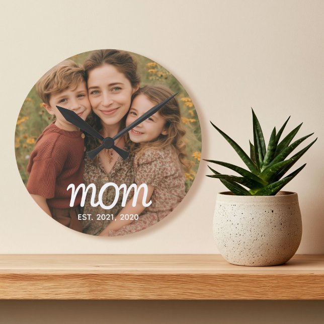 Horloge Ronde Maman a établi une photo de script blanc moderne (Créateur téléchargé)