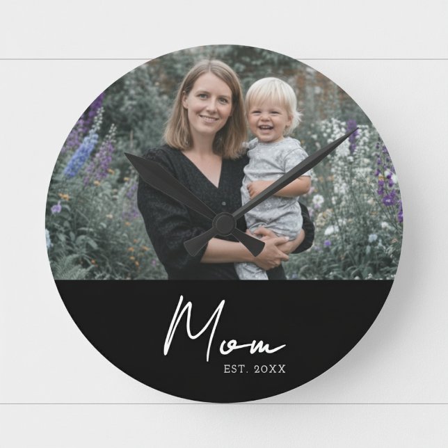 Horloge Ronde Maman a établi une photo de script blanc moderne (Créateur téléchargé)