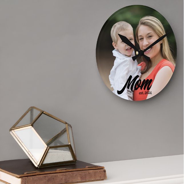 Horloge Ronde Maman a établi une photo de script blanc moderne (Créateur téléchargé)
