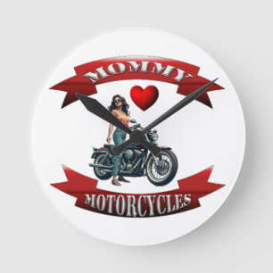 Horloge Ronde Maman aime les motos