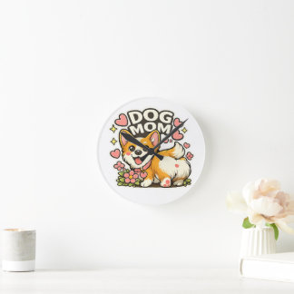 Horloge Ronde Maman de chien mignon autocollant Corgi Kawaii Fle