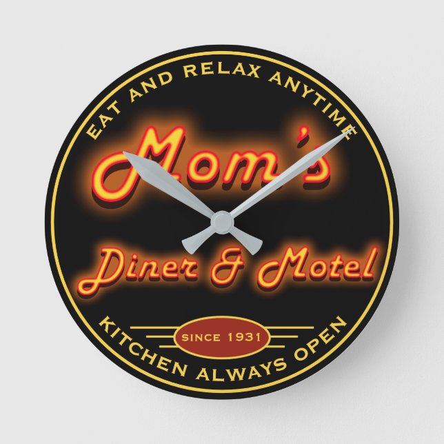Horloge Ronde Maman's Diner & Motel Fun Faux Neon Any Slogan - (Recto)