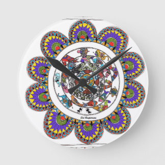 Horloge Ronde Mandal floral en style Madhubani