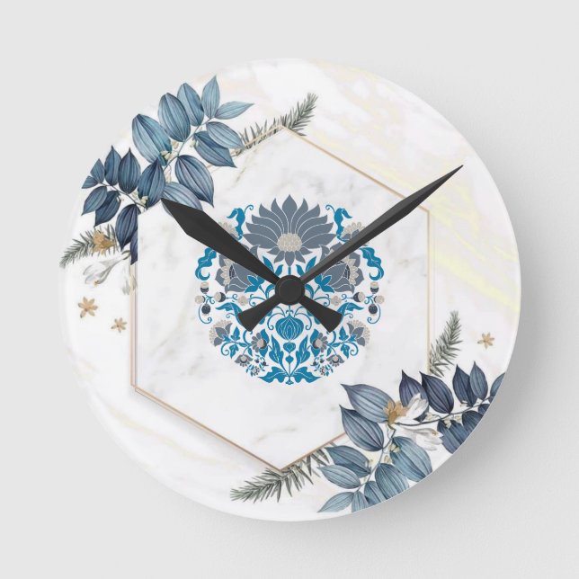 Horloge Ronde Mandala Art, Floral Graphisme Design (Recto)