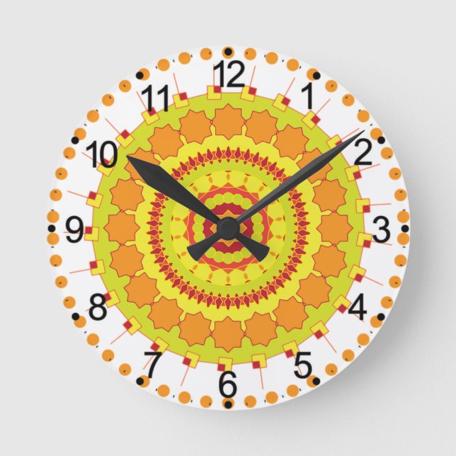 Horloge Ronde Mandala Art Jaune Orange Design (Recto)